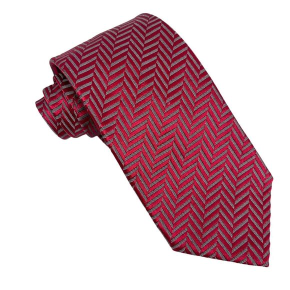 Ermenegildo Zegna Mens Contemporary Recent Tie Red Herringbone Silk 3 3/8" x 60" - Picture 4 of 10
